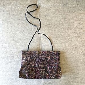 Vintage Snake Skin Clutch with Shoulder Strap Purple and Brown